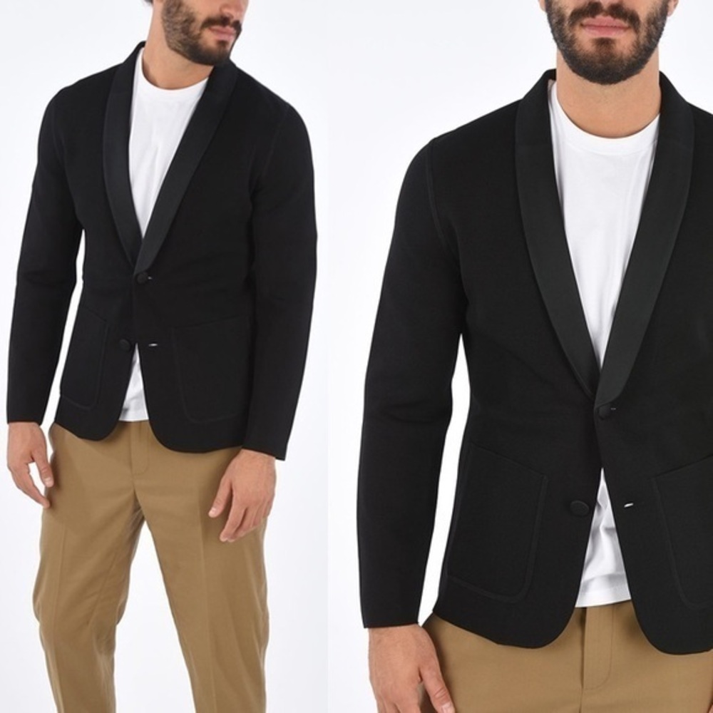 Neil Barrett NWOT Black Shawl Lapel Single Breast Knit Slim Blazer L